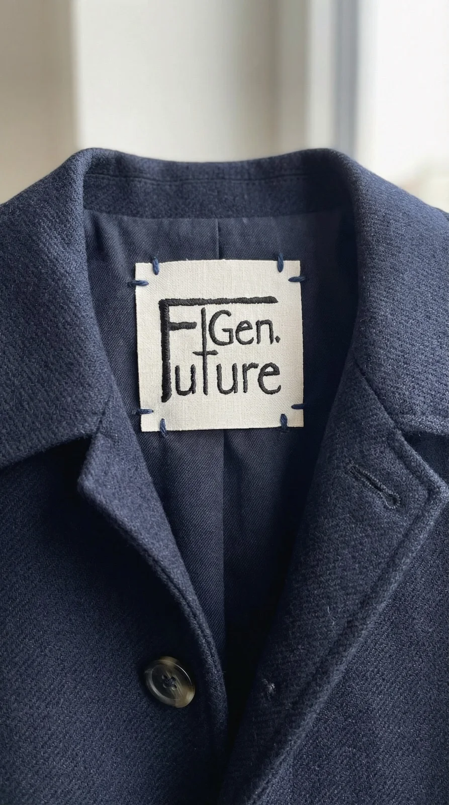 Lacivert yün cekette el işi dikişli Future Gen etiketi